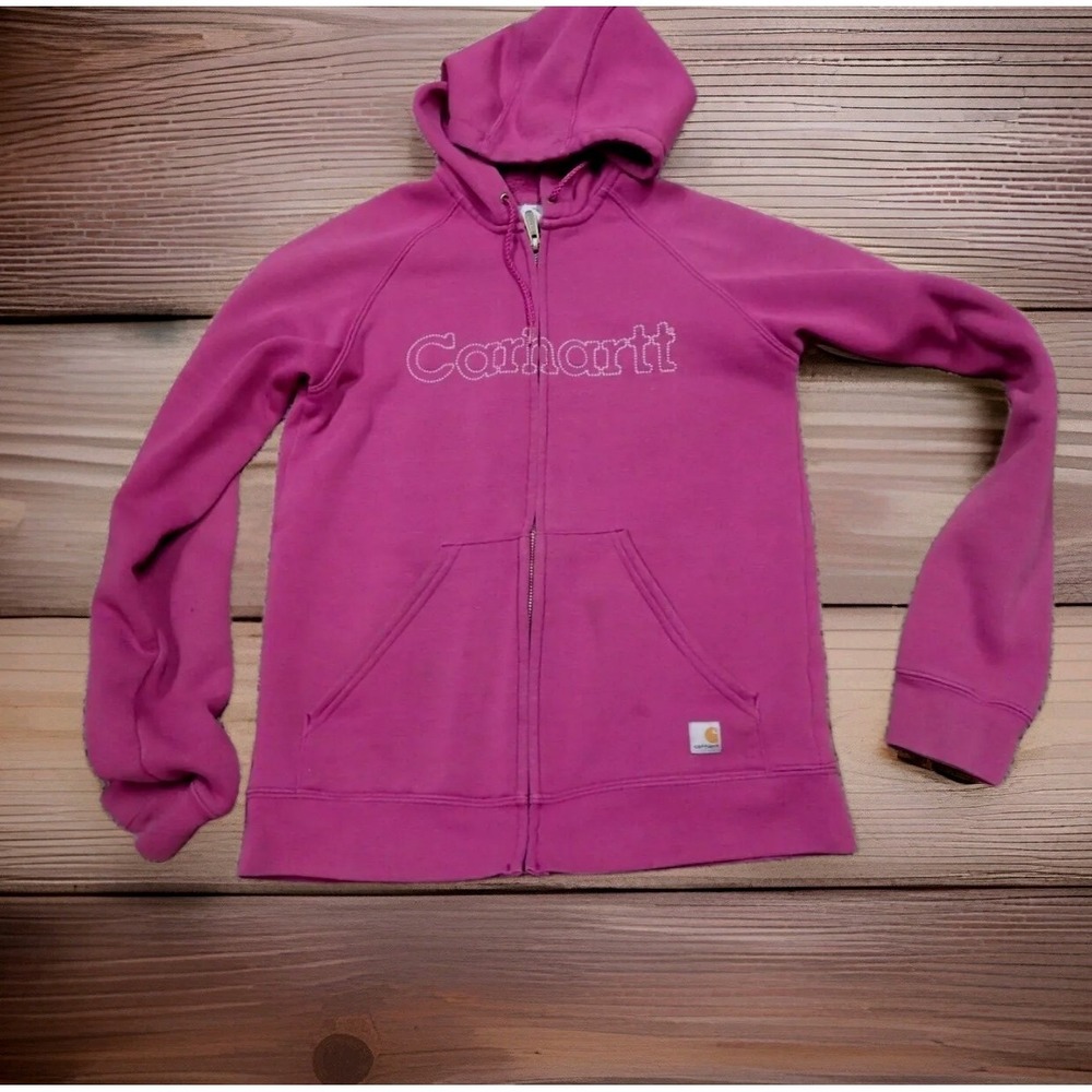 Carhartt Zip Up‎ Hoodie Womens XS Pink Good Logo Fleece Sweatshirt